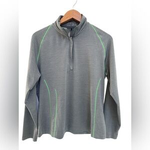 Nike Golf Dri Fit 1/4 Zip Pullover Shirt Gray with Green Reflective Long Sleeve